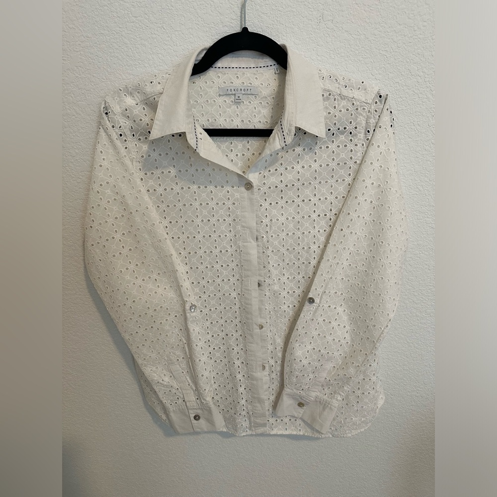 White Collared Eyelet Button Up size 10